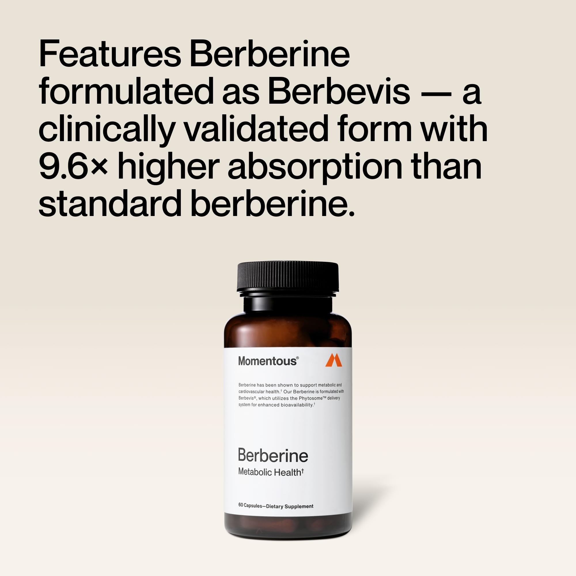 Momentous Berberine label detail shows 550 mg per capsule and high absorption.