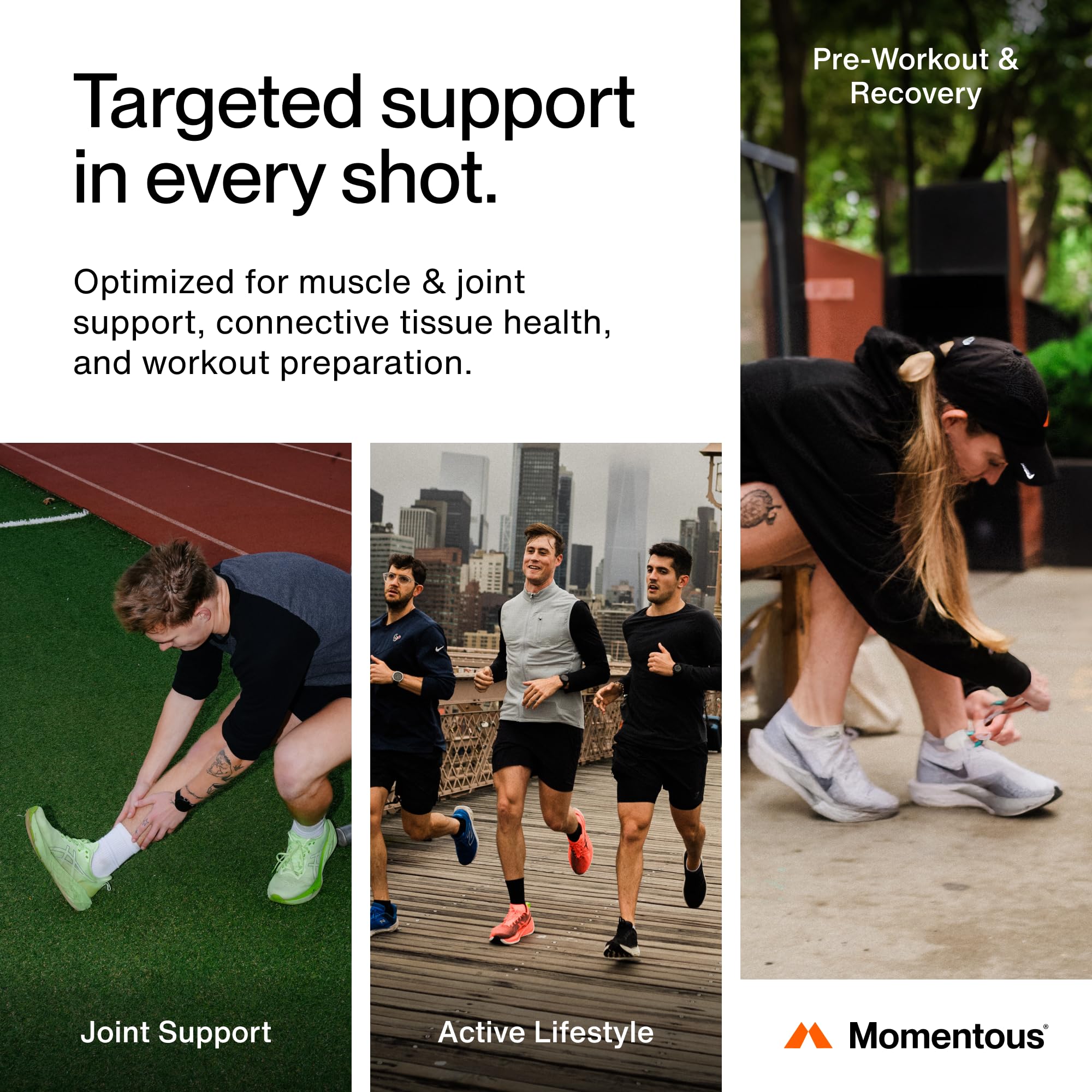 Momentous Collagen Shot wild berry packaging with NSF certification visible