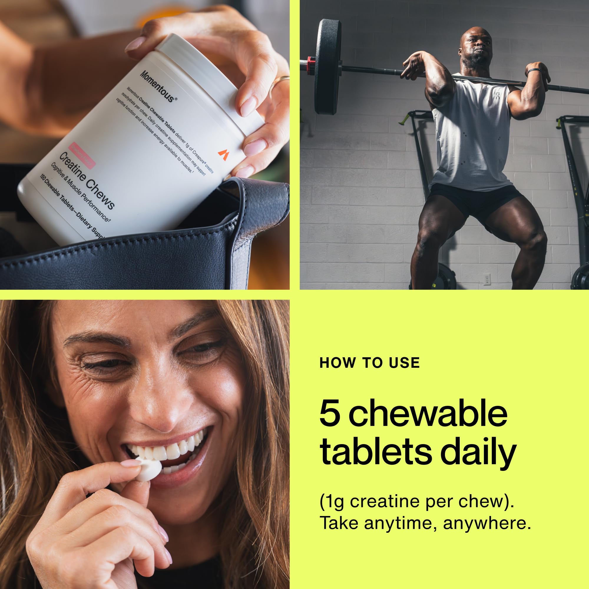 Momentous Creatine Chews label highlighting NSF Certified for Sport.