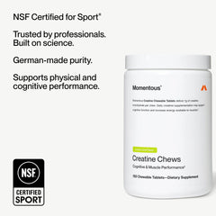 Momentous Creatine Chews lemon-lime flavored tablets for tasty daily supplementation.