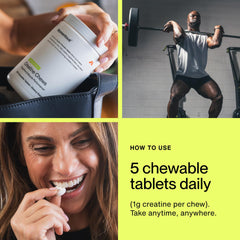 Momentous Creatine Chews lemon-lime serving shot ready for post-workout use.