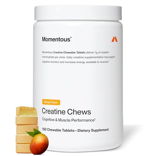 Momentous Creatine Chews mango tablets front view for tasty performance support