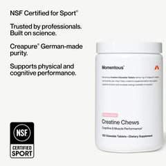 Momentous Creatine Chews shown as post-workout energy support.