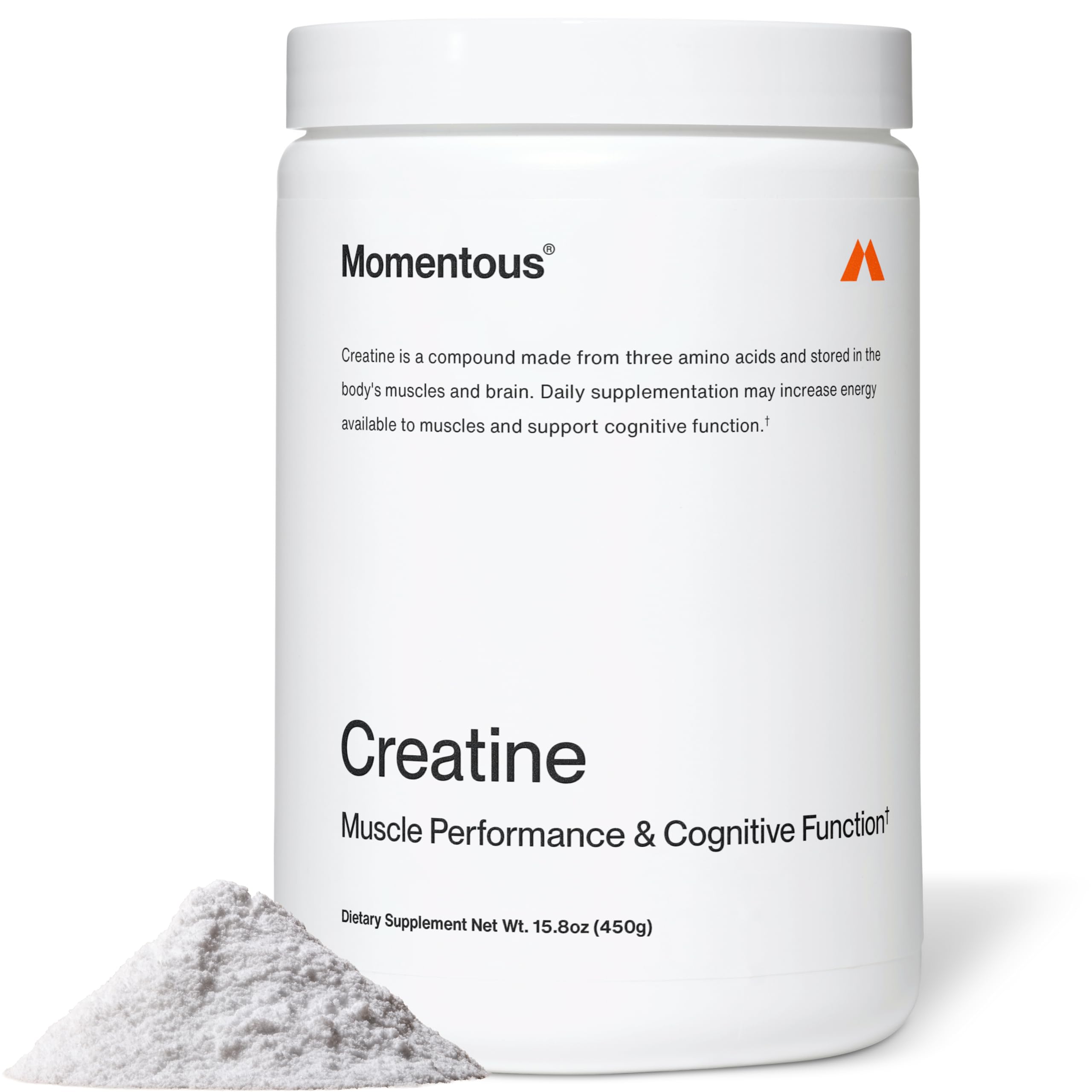 Momentous Creatine Monohydrate powder bottle supports lean muscle in daily routines.