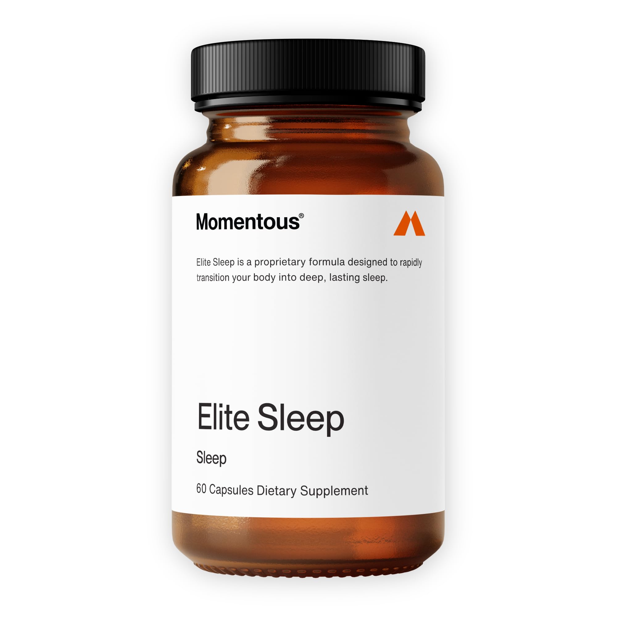 Momentous Elite Sleep Capsules bottle on nightstand for a calm nightly routine.