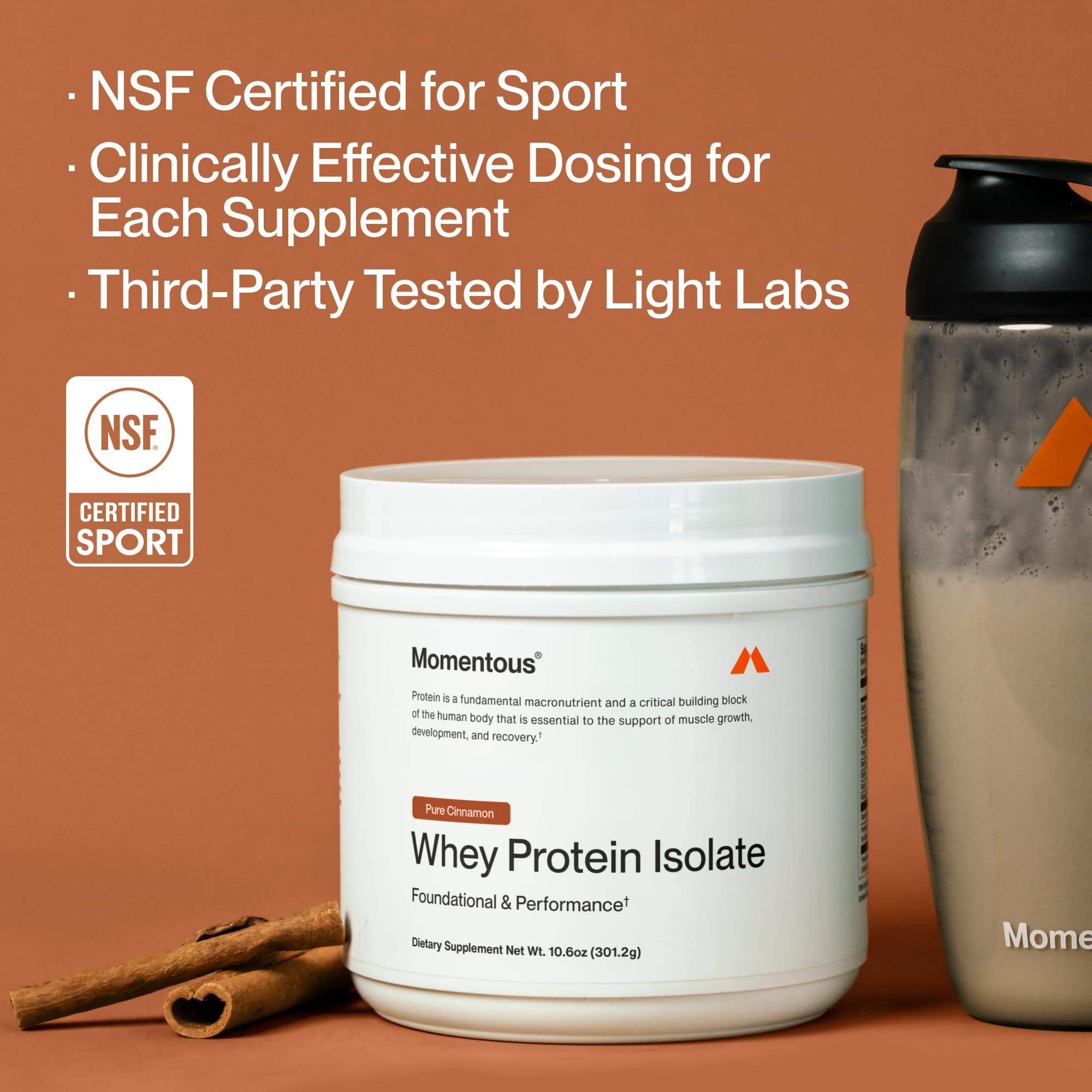 Momentous Essential Grass-Fed Whey Powder ingredients label highlights ProHydrolase digestion aid