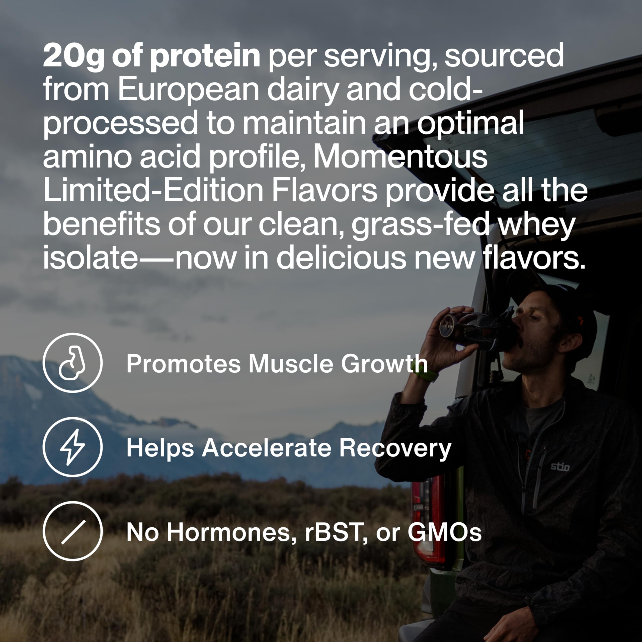 Momentous Essential Grass-Fed Whey Spiced Chai being poured into a glass for recovery.
