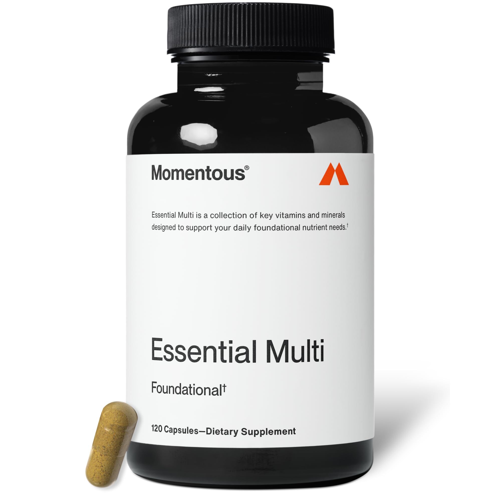 Momentous Essential Multivitamin bottle supports daily nutrition for active adults