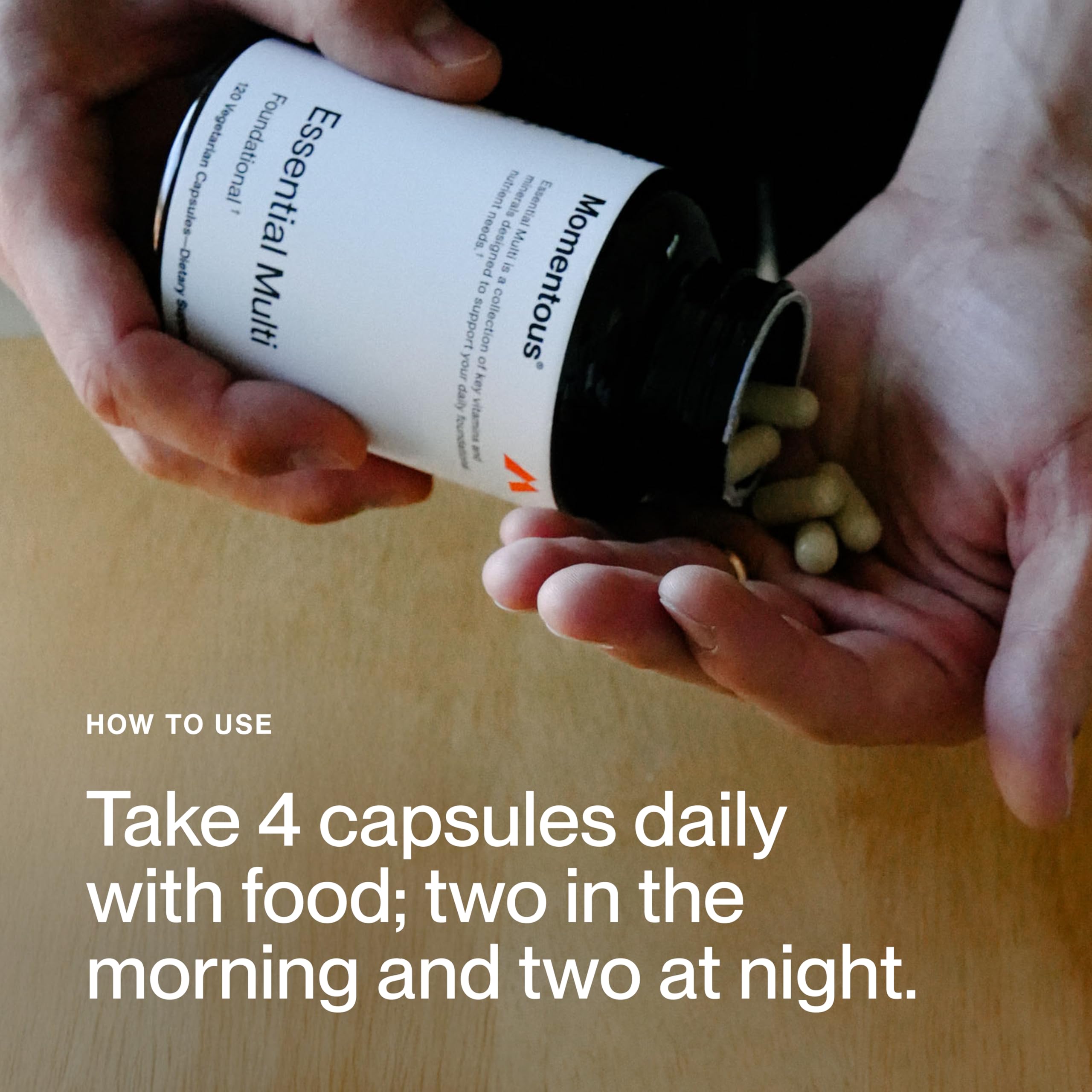 Momentous Essential Multivitamin shown in a busy morning routine for active lifestyles