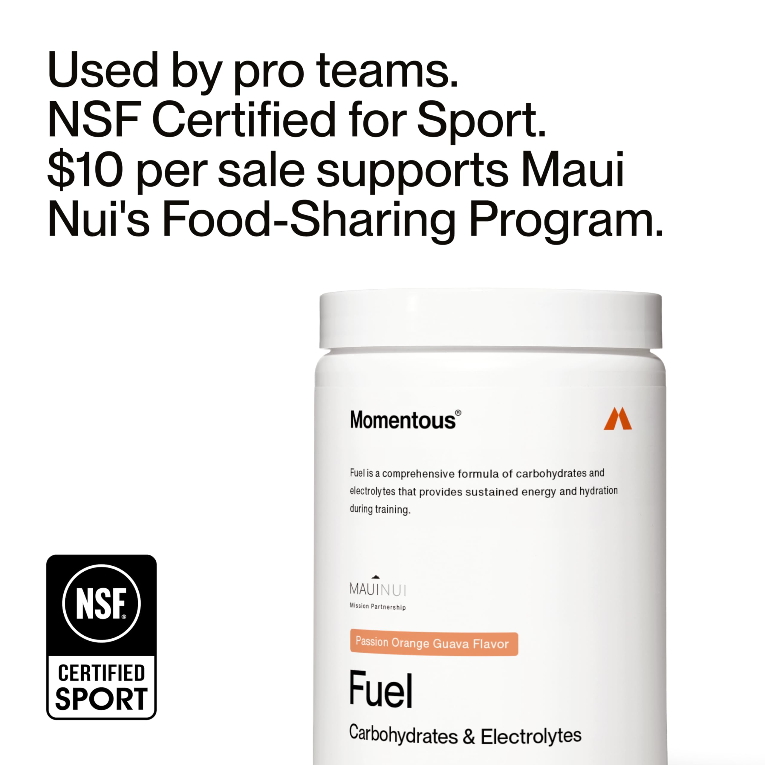Close-up of Momentous Fuel with electrolytes highlighting hydration support during activity.
