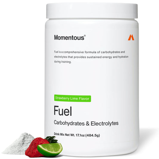 Momentous Fuel powder tub for steady energy during workouts.