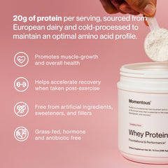 Momentous grass-fed whey in a shaker for easy mixed drinks