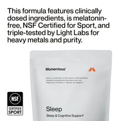 Momentous Nightly Sleep Pack ingredient list shows key sleep-supporting ingredients
