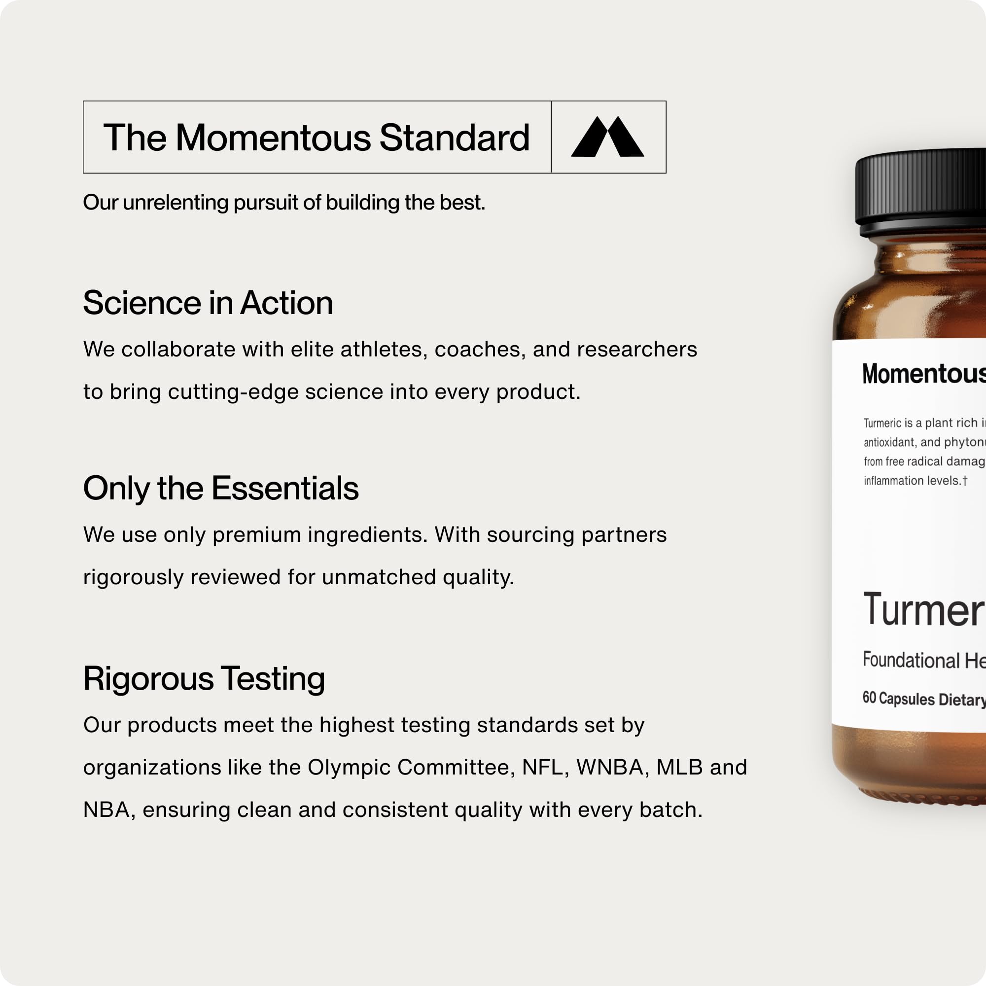 Momentous Turmeric NSF Certified for Sport badge on label