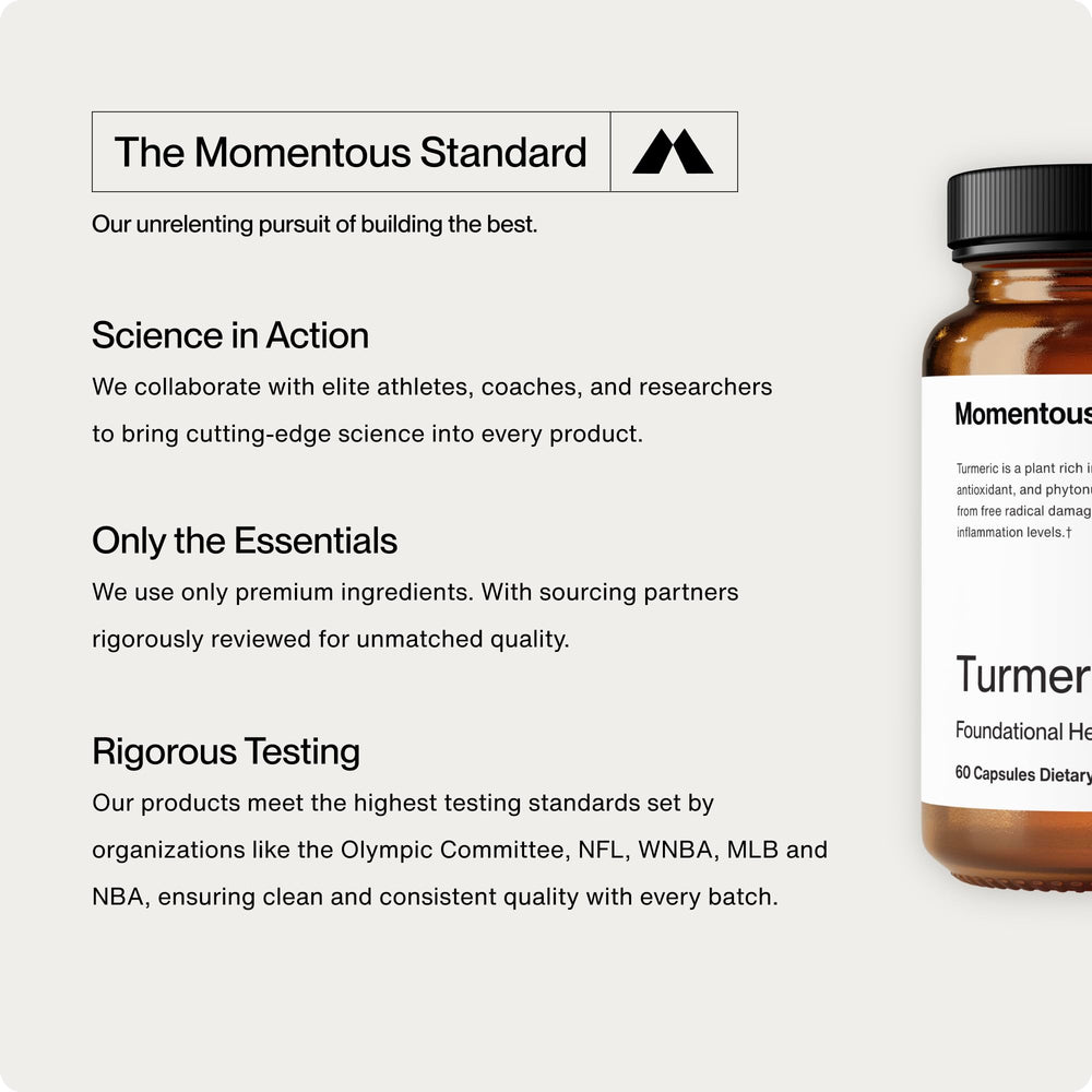 Momentous Turmeric NSF Certified for Sport badge on label