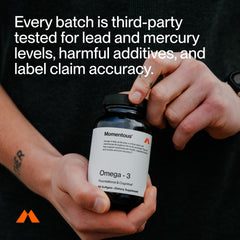 Momentous Omega-3 ingredients sourcing features anchovies, sardines, and mackerel for purity.