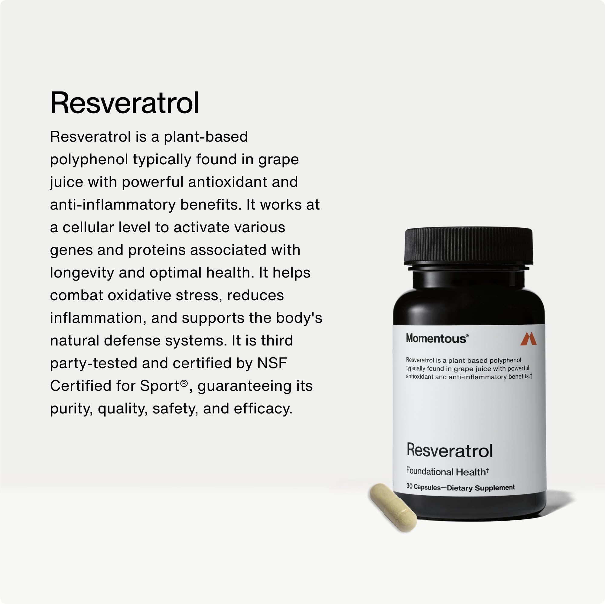 Momentous Resveratrol capsule close-up for easy daily intake.