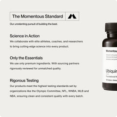 Momentous Ubiquinol daily-dose reminder hints morning use for steady energy.