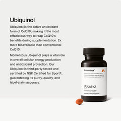 Momentous Ubiquinol softgel closeup highlights texture and bioavailable form for daily vitality.