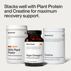 Momentous Vegan Omega-3 bottle label highlighting serving guidance.