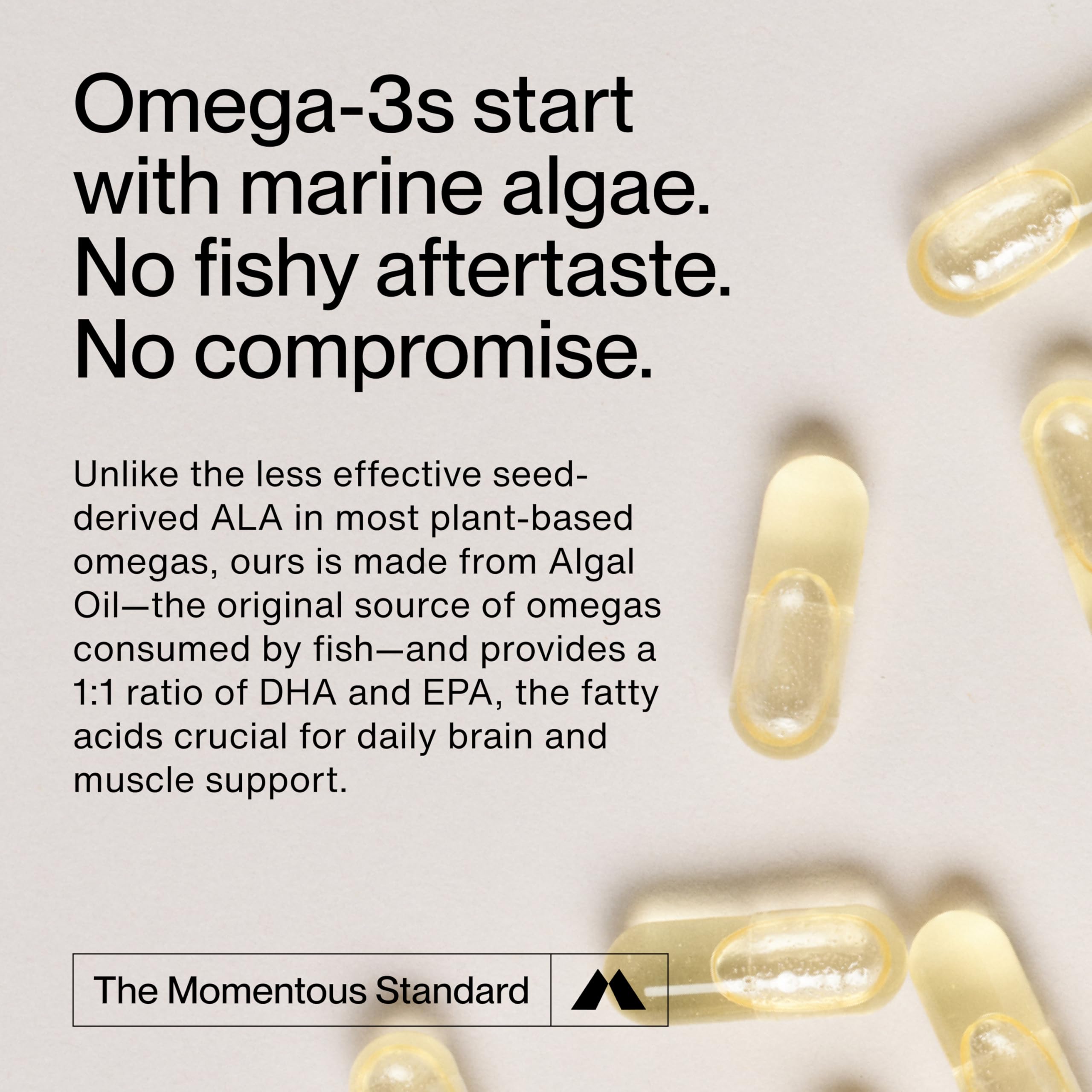 Momentous Vegan Omega-3 EPA & DHA 500 mg per serving.