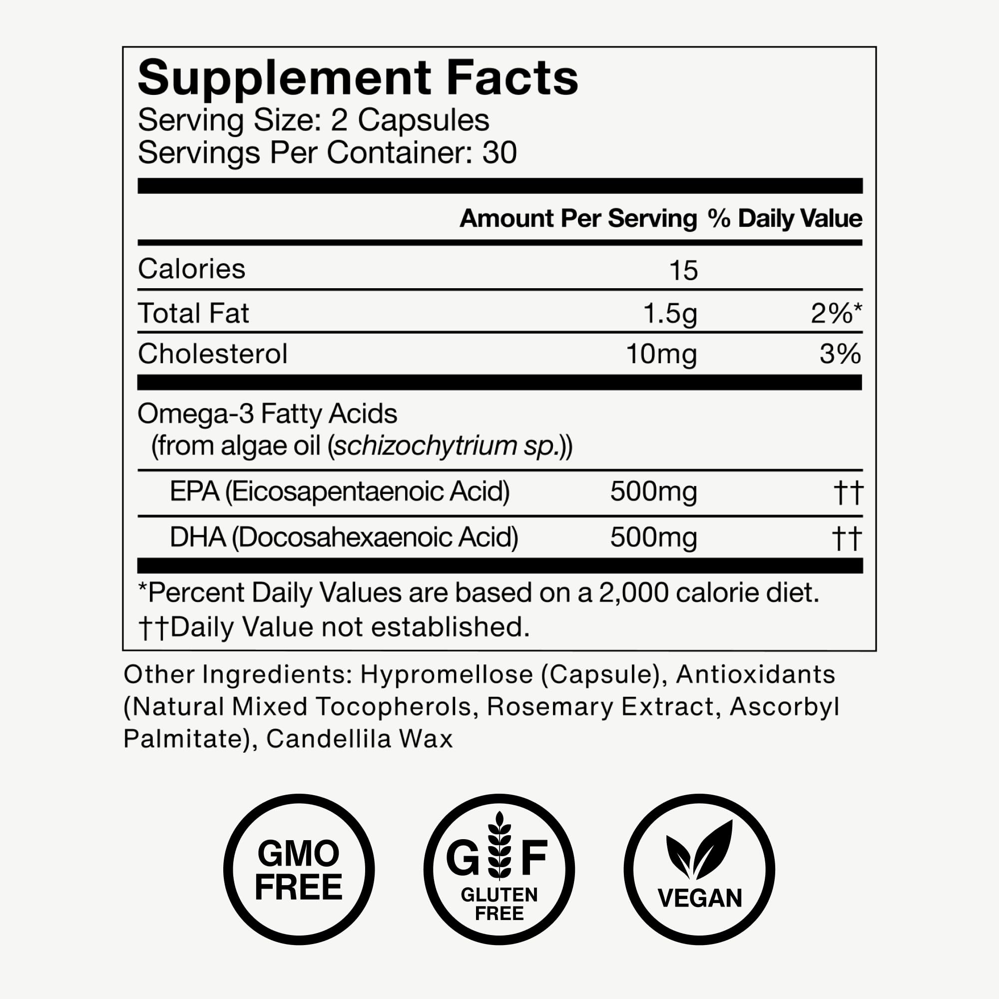 Momentous Vegan Omega-3 algae oil plant-based source pictured.