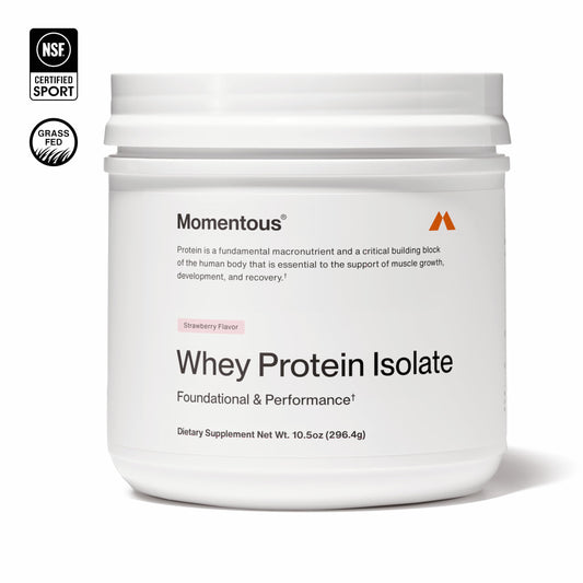 Momentous whey protein scoop ready for a quick protein boost