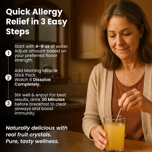momilabs Morning Miracle stick-pack demonstrates convenient on-the-go allergy relief
