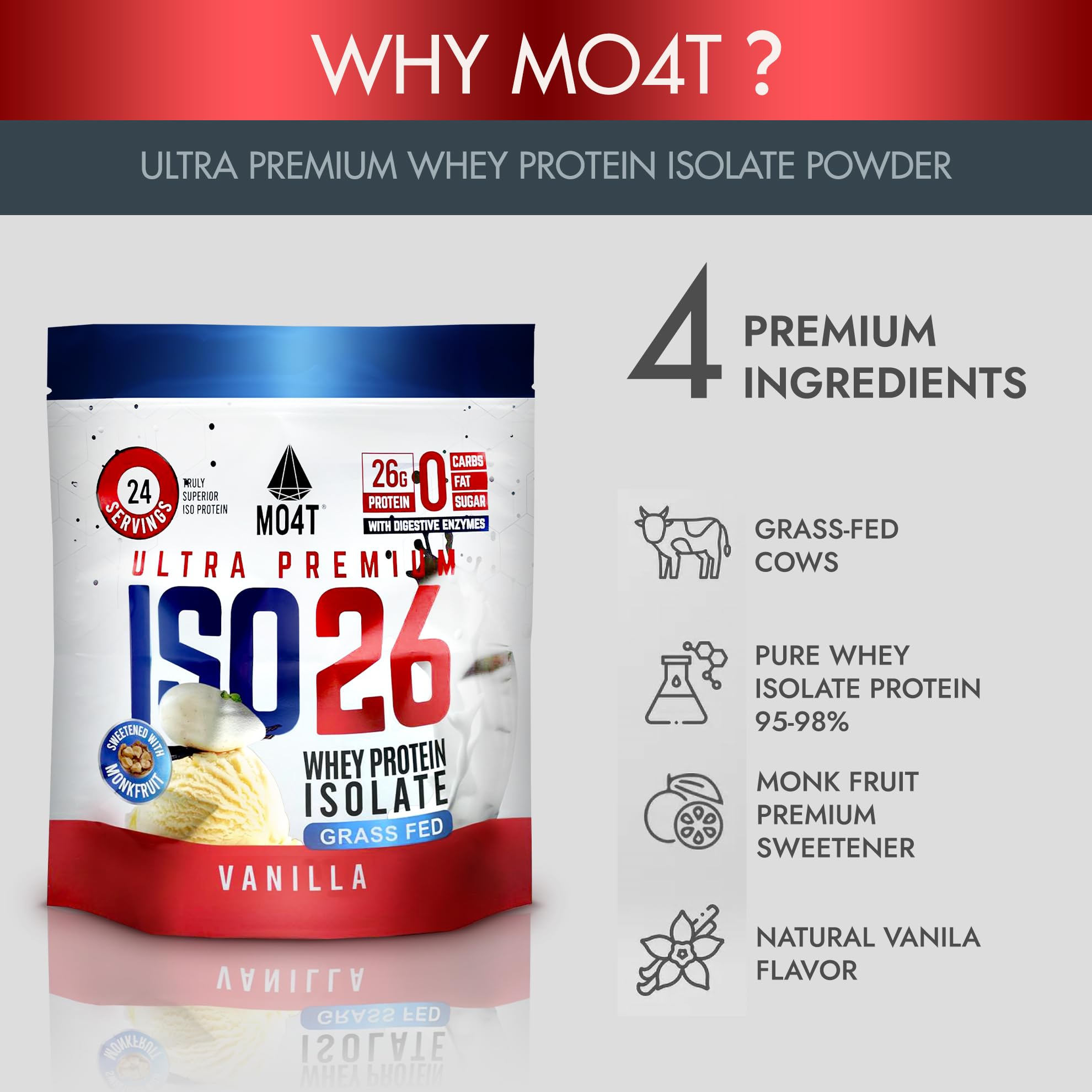 MOMOF4TRANSFORM ISO26 close-up of monk fruit sweetened powder for smoother shakes