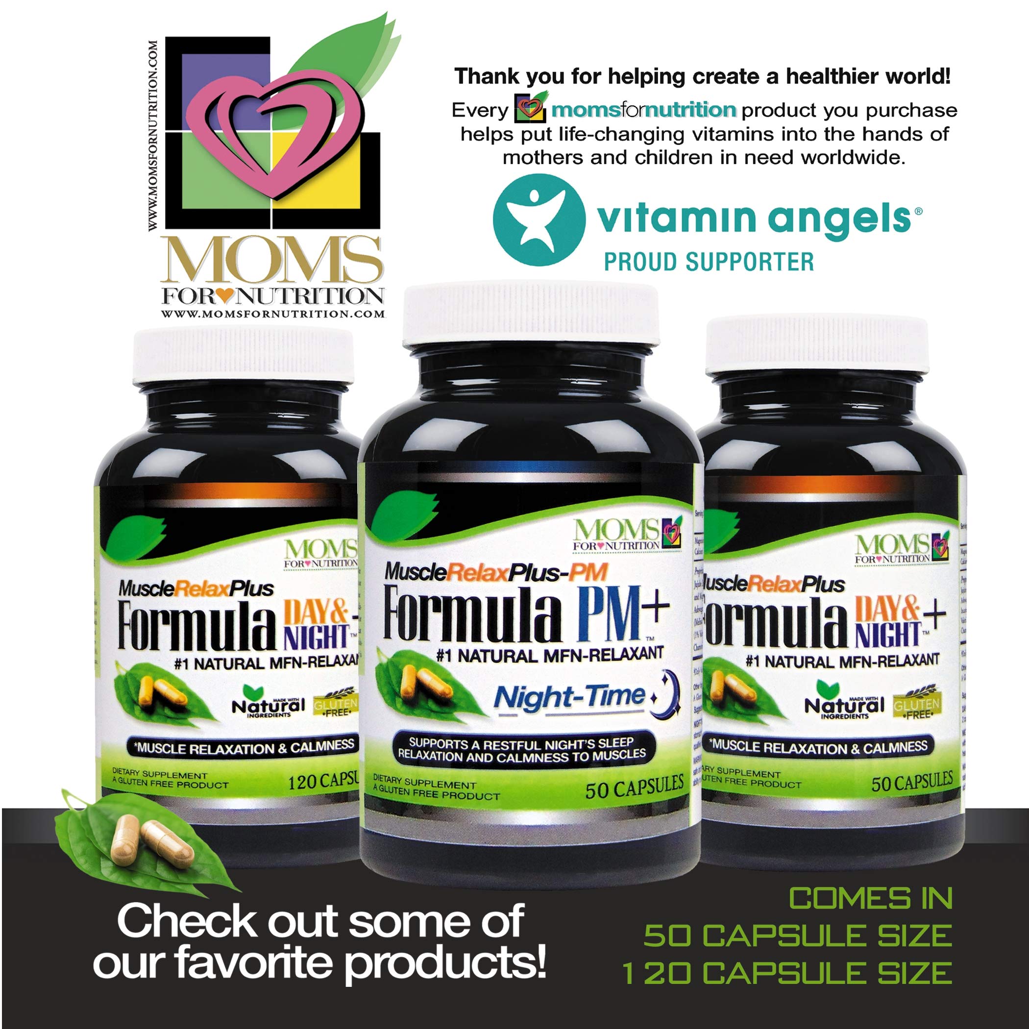 Moms For Nutrition All Natural Muscle Relax PM Plus label detail with natural relaxation notes for night use