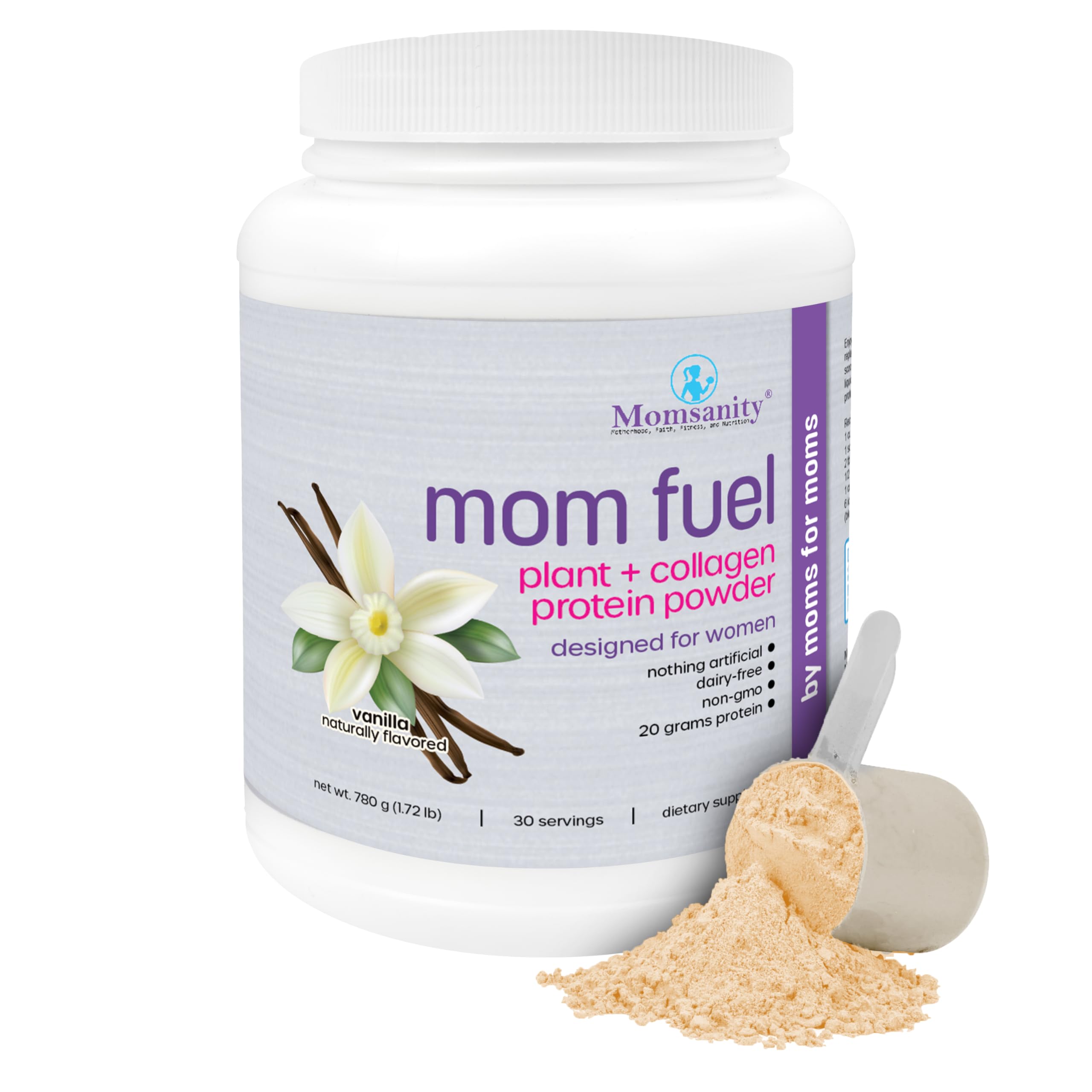 Momsanity vanilla protein mix in a glass showing silky texture for easy blending.