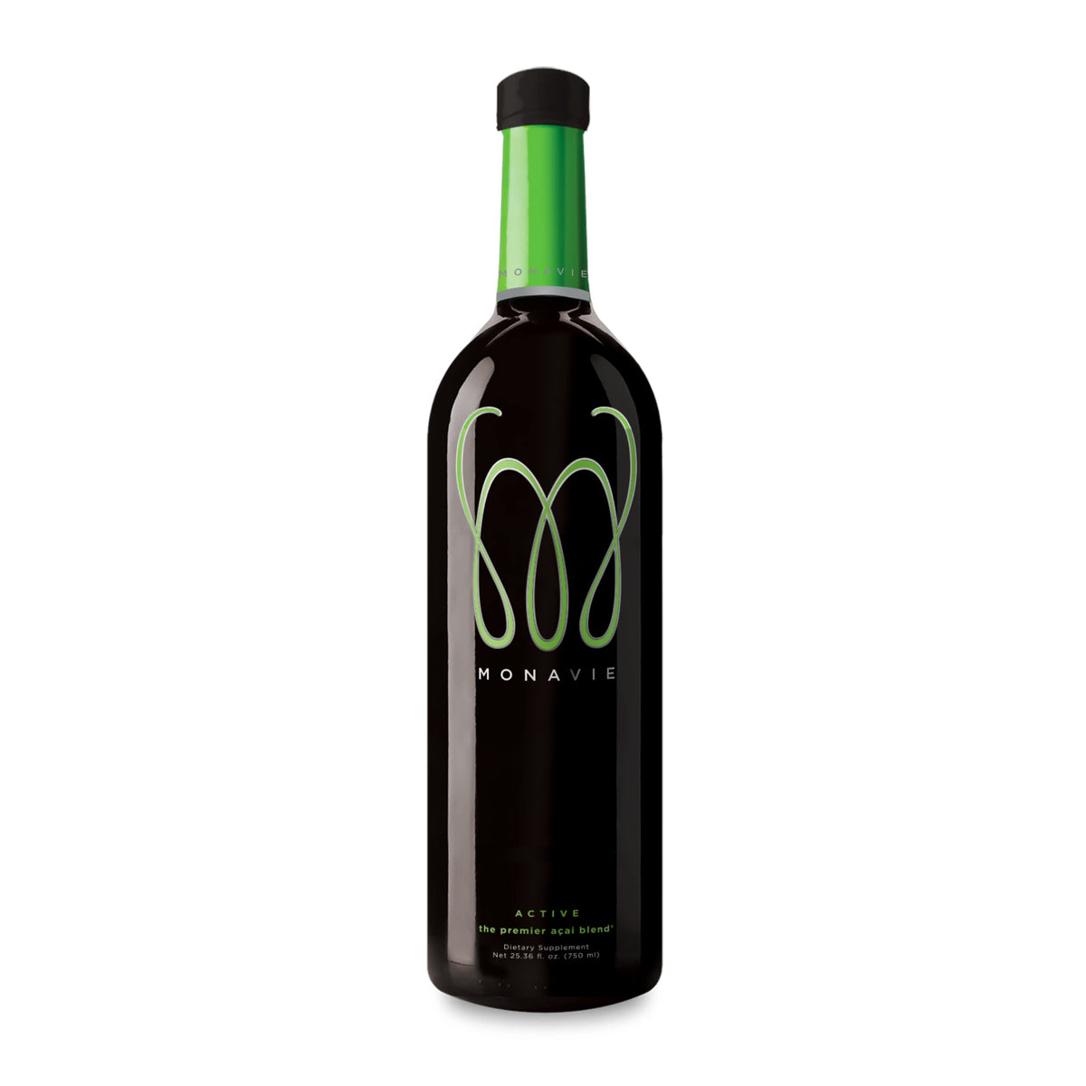 Monavie Active bottle pour shows a vibrant antioxidant blend for daily mobility support