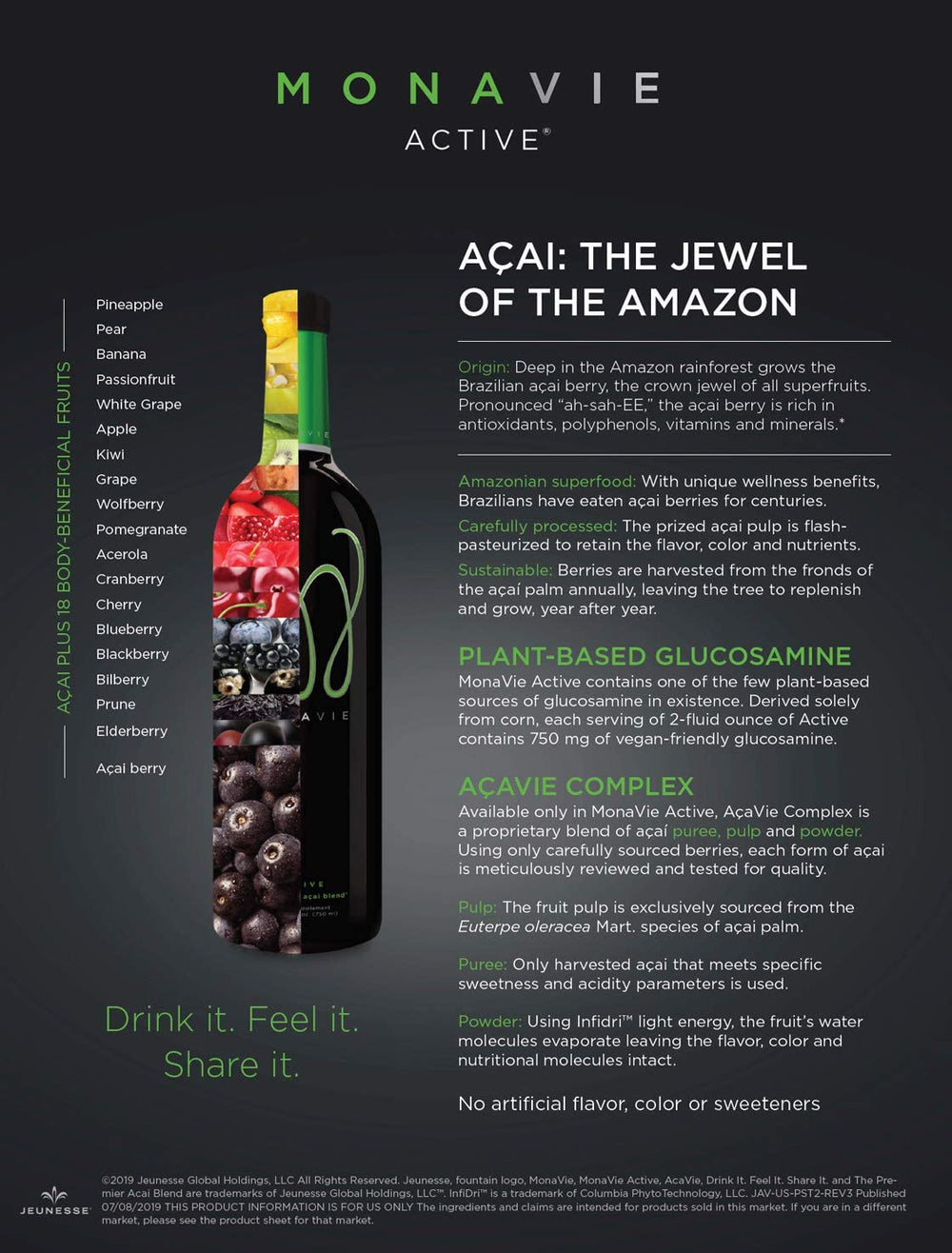 Monavie Active fruit blend visual emphasizes 19-fruit blend ready for a daily boost.