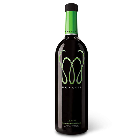 Monavie Active pour into a glass highlights easy daily intake and refreshing taste.