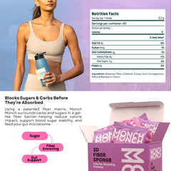 Monch Monch Forest Berry branding emphasizes vegan, sugar-free fiber support.