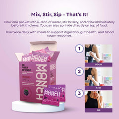 Monch Monch Forest Berry ingredients list highlights konjac gum and prebiotic fiber.