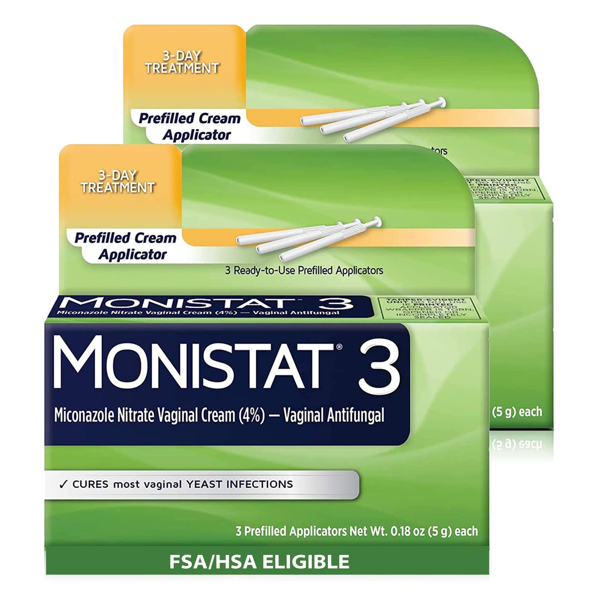 Monistat 3-Day Treatment box showing a ready-to-use at-home relief kit.