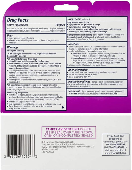 Monistat 7 disposable applicators for precise, hygienic application.