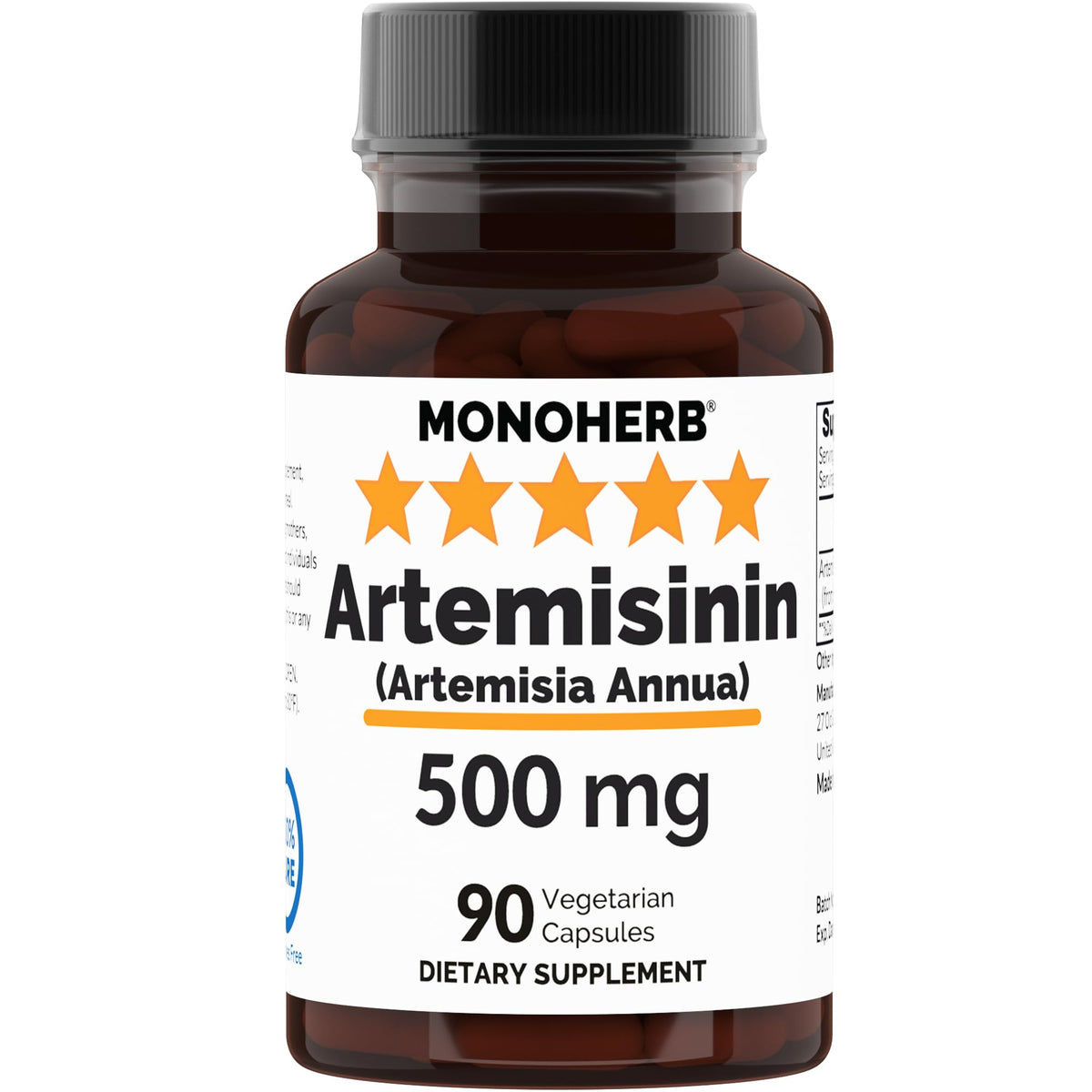 MONOHERB Artemisinin bottle front with 90 veggie capsules for immune support.