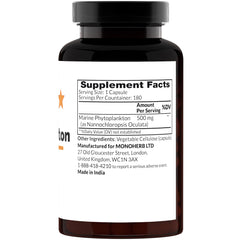 MONOHERB Marine Phytoplankton capsules close-up highlighting 100% pure extract for daily supplementation.