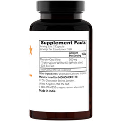 MONOHERB Thunder God Vine capsules offer 500 mg per capsule for convenient daily intake.