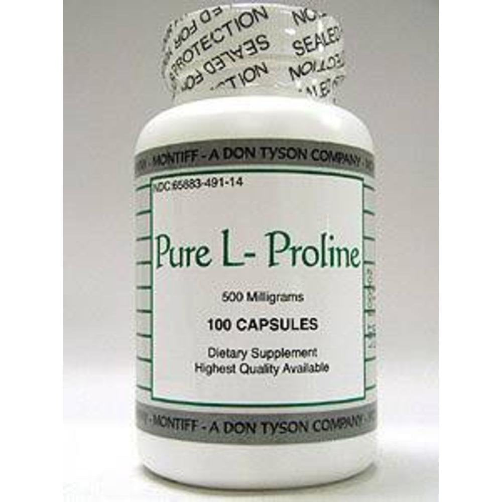 Montiff Pure L-Proline 500 mg bottle with capsules for daily amino acid support