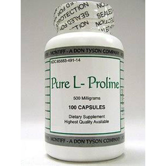Montiff Pure L-Proline 500 mg bottle with capsules for daily amino acid support