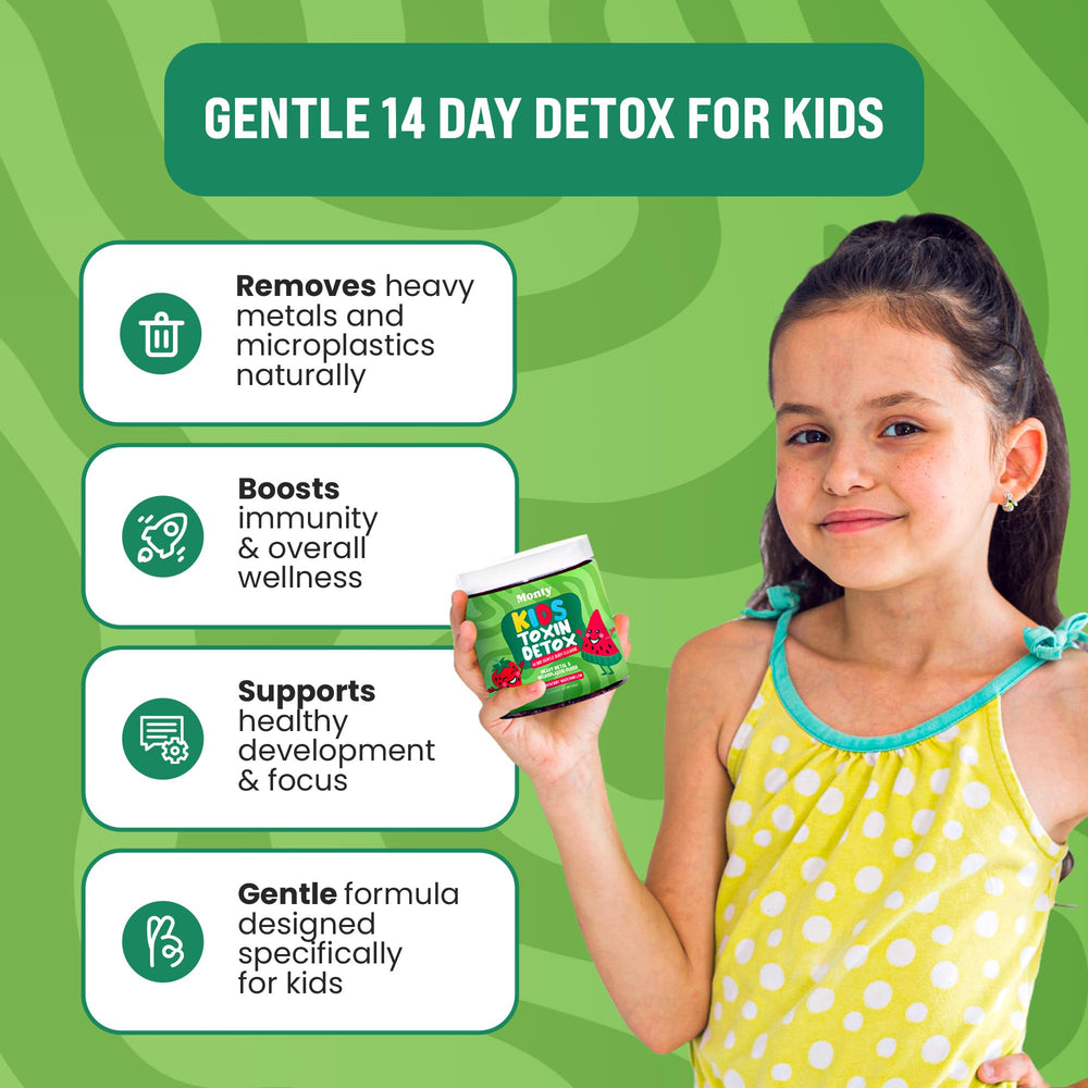 Monty Detox gummies featuring vitamins C and D3 for kids