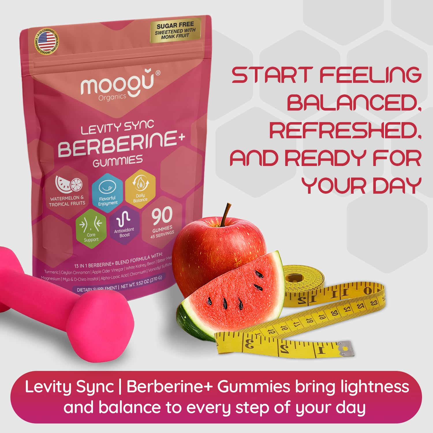 Individually wrapped gummies positioned for freshness on the go.