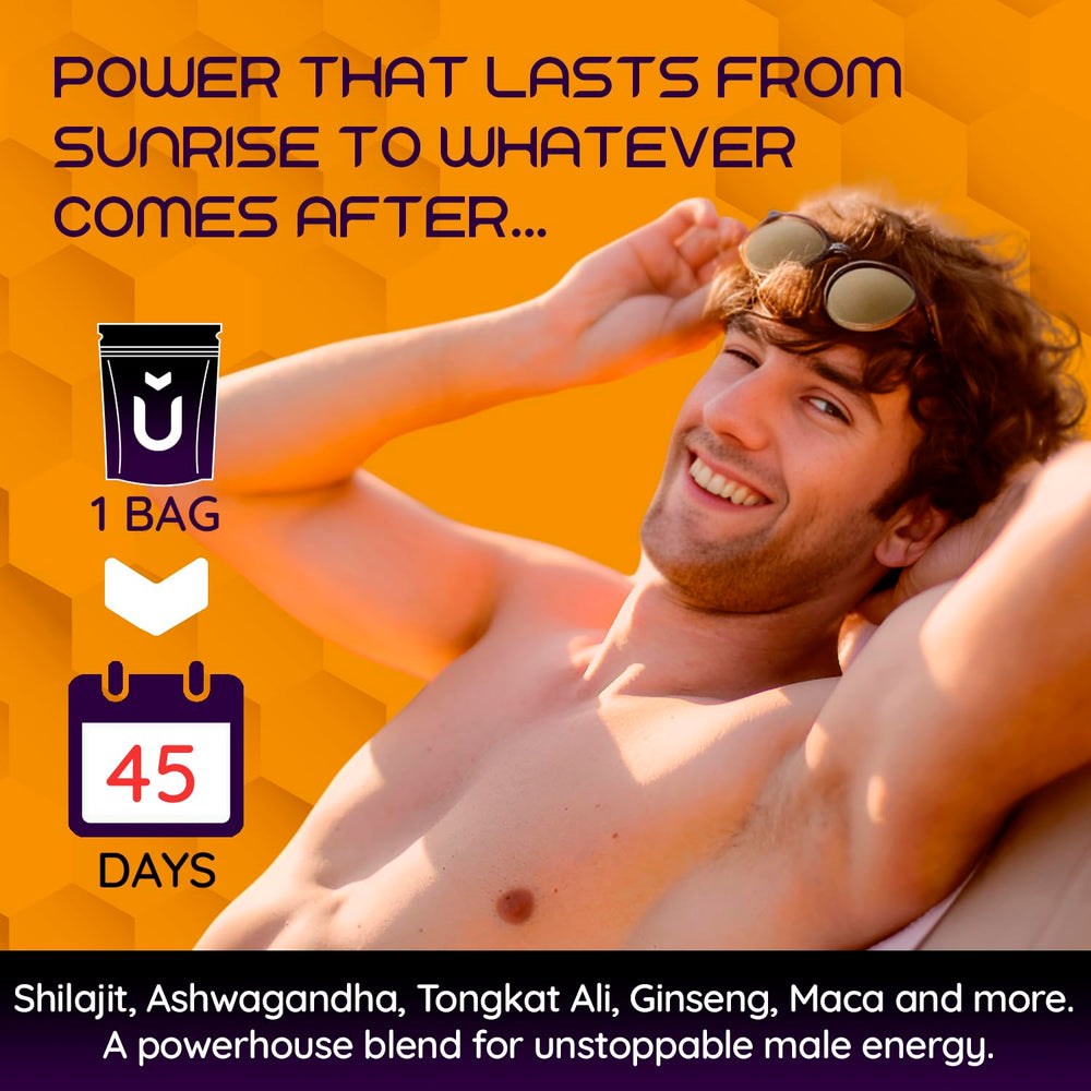 Ingredient blend featuring Tongkat Ali, Ashwagandha, Maca and Cordyceps.