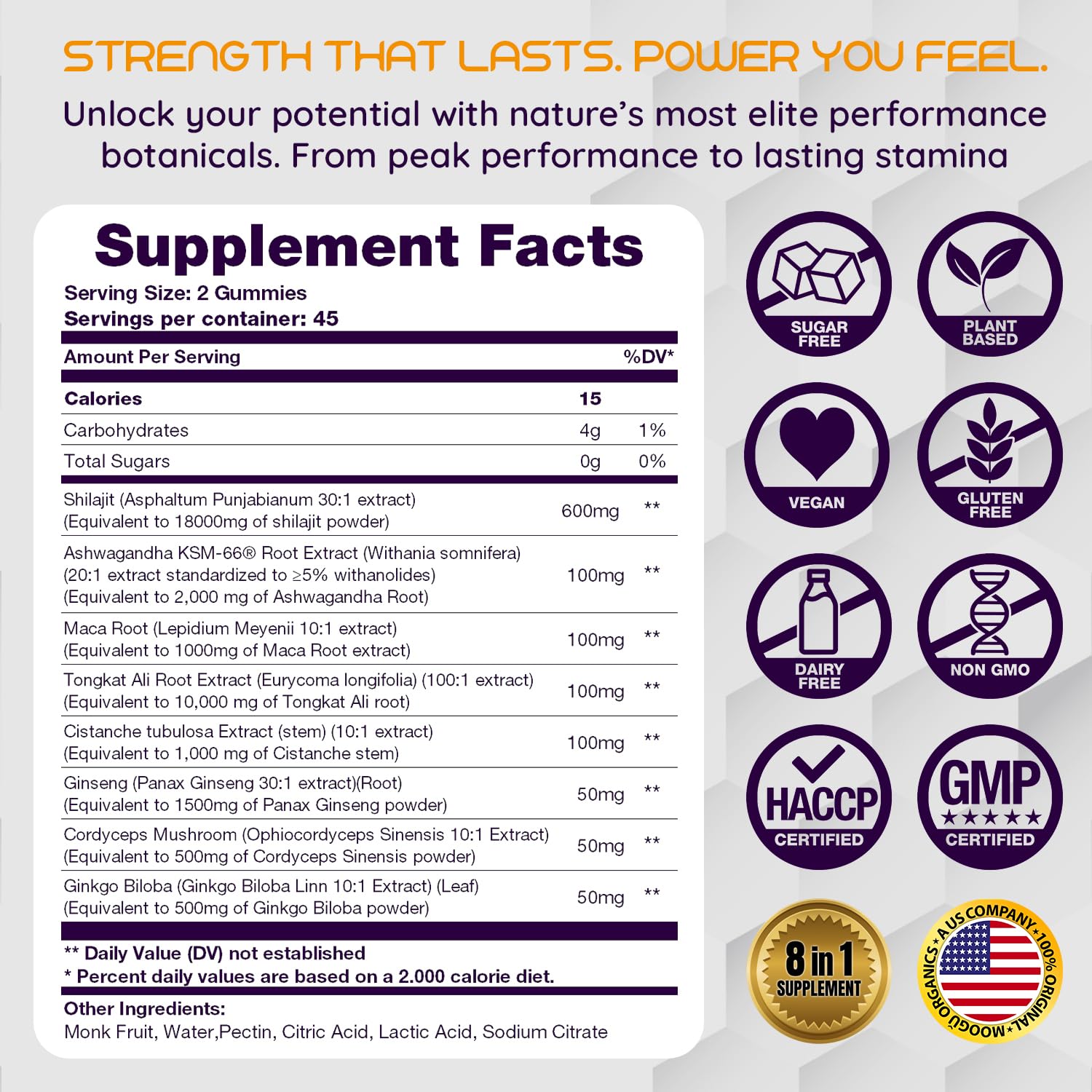 Tongkat Ali 100:1 extract supports energy and drive.