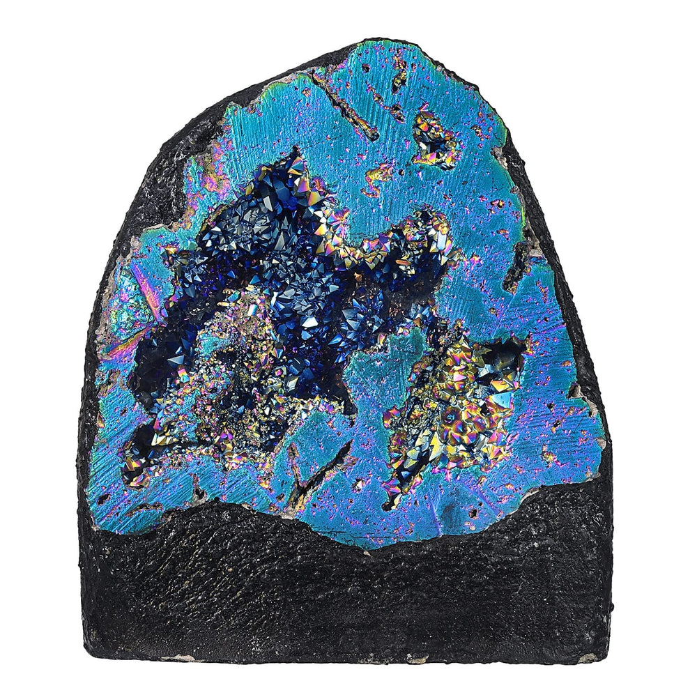 mookaitedecor Angel Aura Quartz geode cluster sparkling under sun, ideal for meditation and energy work