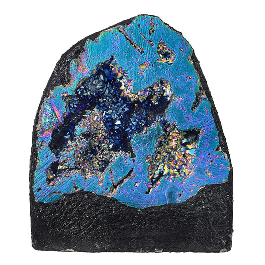 mookaitedecor Angel Aura Quartz geode cluster sparkling under sun, ideal for meditation and energy work
