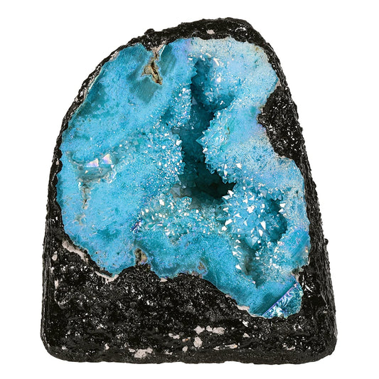 Mookaitedecor Angel Aura Quartz geode cluster sparkling in sunlight for bright room ambience.